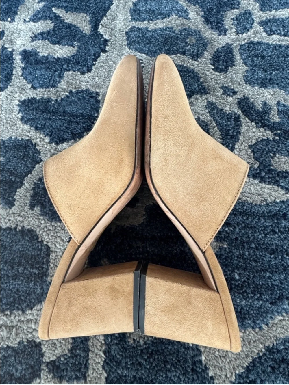 J Crew Ashen Suede Leather Slip on Mules Sz 8 Tan Brown J8226 High Block Heel
